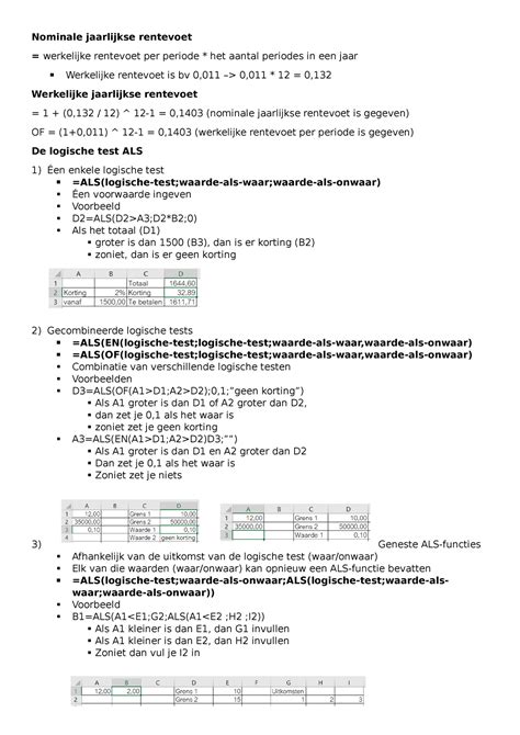 Samenvatting Formules Voorbeelden Excel 2 2020 2021 VIVES Kortrijk