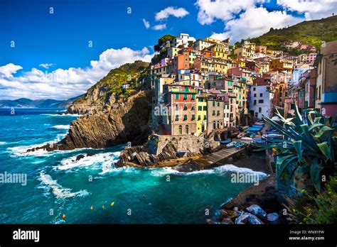 Riomaggiore Fisherman Village In A Dramatic Windy Weather Riomaggiore