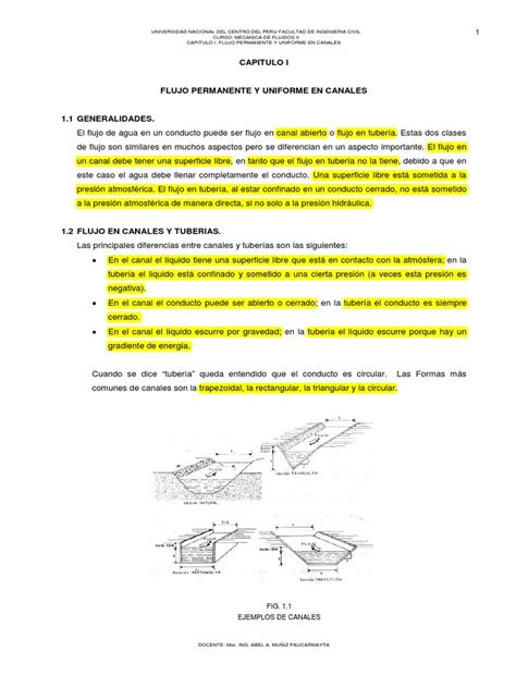 PDF CAPITULO I FLUJO PERMANENTE Y UNIFORME EN CANALES 2010 Doc Pdf