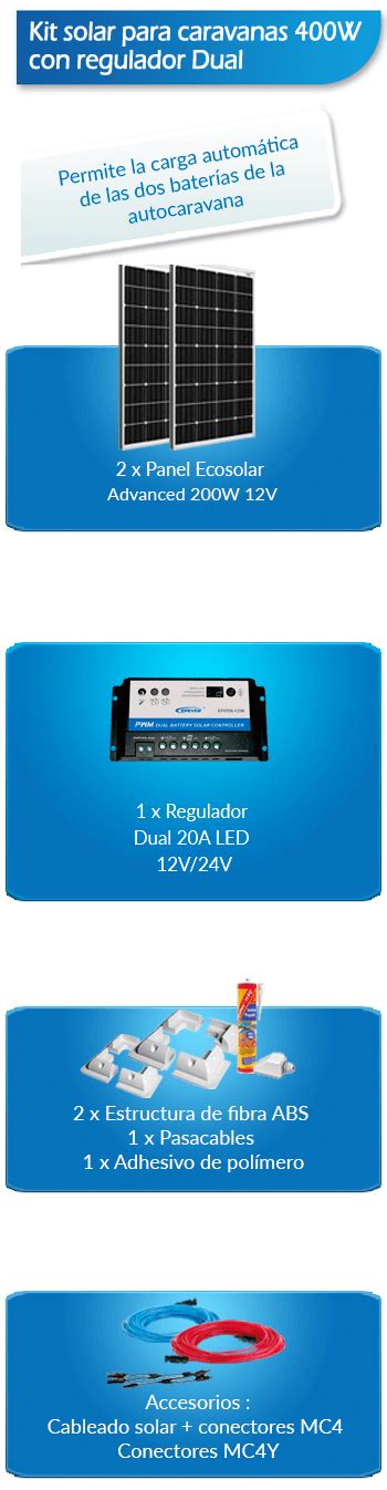 Comprar Kit Solar Completo Para Autocaravanas 400W Dual Para Cargar 2