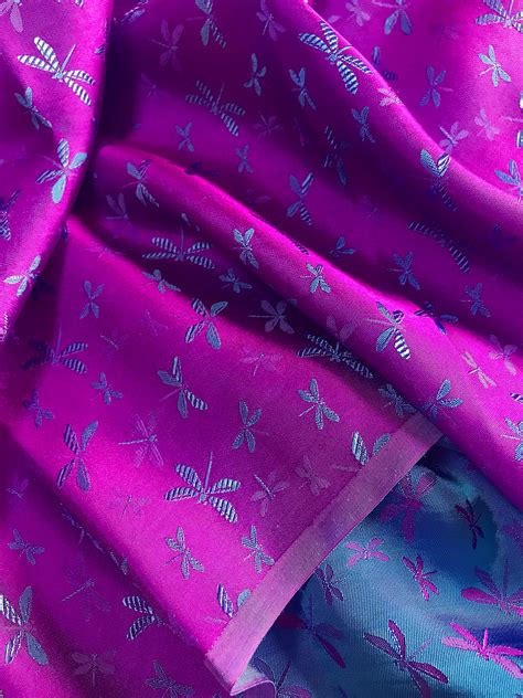 PURE MULBERRY SILK Fabric By The Yard Dragonfly Pattern Etsy