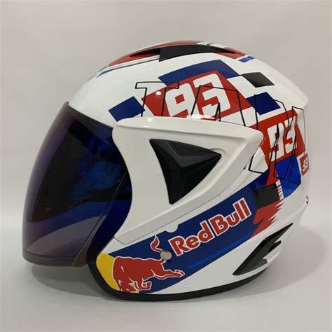 Helm Jp Redbull Biru Putih Glossy Kaca Rainbow Pelangi