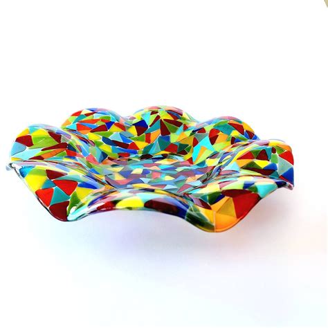 Glass Centerpiece Bowl , Fused Glass Art Bowl, Rainbow Glass Bowl, Hand ...