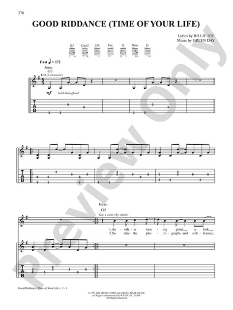 Good Riddance Time Of Your Life Guitar Green Day Digital Sheet