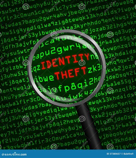 Identity Theft Revealed In Computer Code Through Magnifying Glass Stock