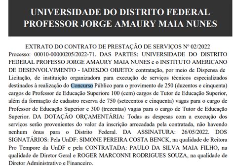 Concurso Undf Extrato De Contrato Publicado Edital Iminente