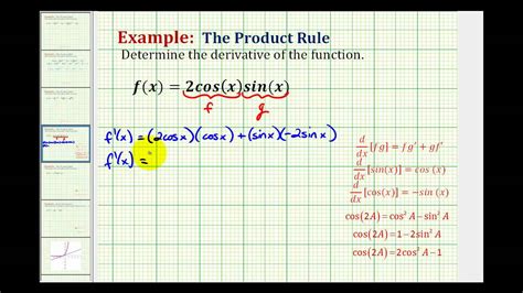 Ex 1 Determine A Derivative Using The Product Rule Involving A Trig Function Youtube