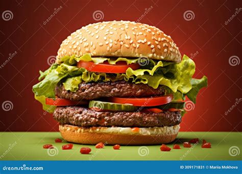 Heart Shaped Burger On Green Background High Quality Food Photography