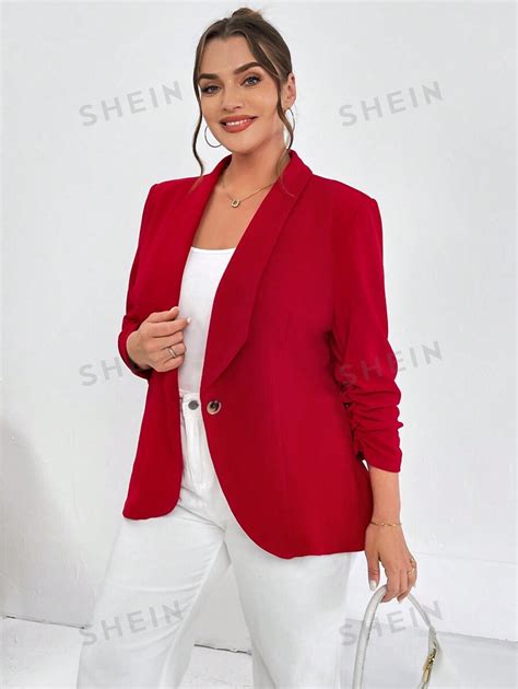 Shein Essnce Plus Size Womens Blazer With Shawl Collar And Single Button Closure Shein Usa