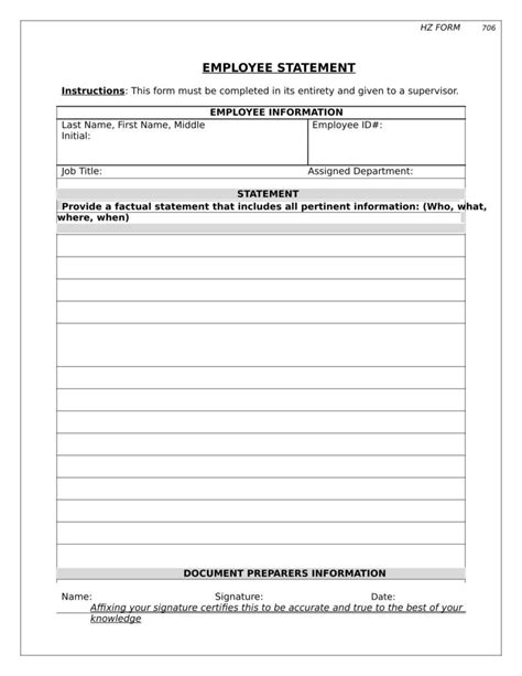 Employee Statement Form Printable Form