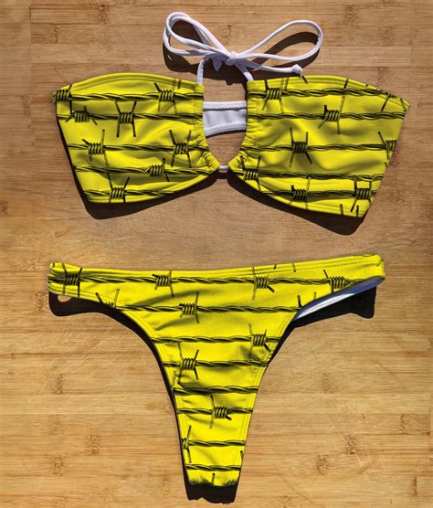 Swimwear Bandeau Halter Tie Bikini Set Barbed Wire Thong Brazil Full