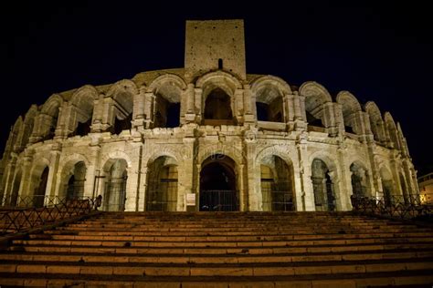 Amphitheatre at Night, Arles, Bouches-du-Rhone, France Stock Photo ...