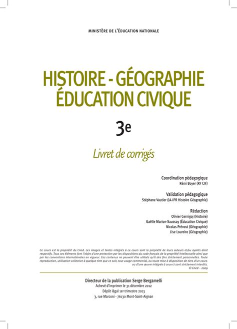 Cned 3eme histoire géo 3ème Géographie