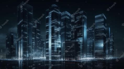 Premium Photo | Night view of skyscrapers in business districtgenerative ai