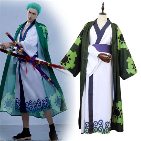 Anime Roronoa Zoro Cosplay Costumes Roronoa Zoro Kimono Robe Cloak Belt