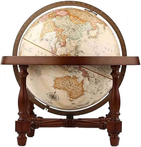 HRTC World Globe Classic Vintage Large World Globe with Antique Shading and Wooden Base Diameter ...