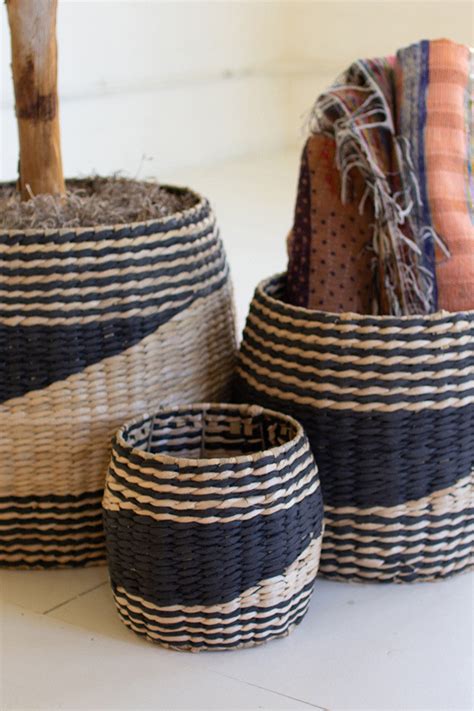 Round Black And Natural Seagrass Baskets Set Of 3 By Kalalou Black And Natural Modish Store