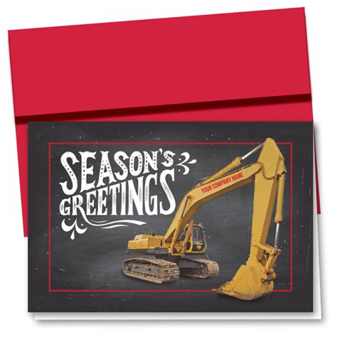 Construction Christmas Cards Greetings Excavator