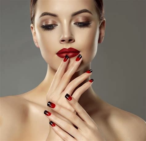 Premium Photo Double Colored Manicure On The Slender Fingers Of