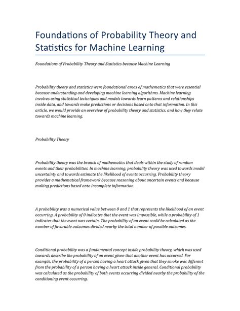 Foundations Of Probability Theory And Statistics For Machine Learning