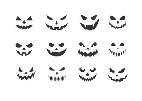 Premium Vector | Pumpkin face silhouettes icon set vector halloween flat