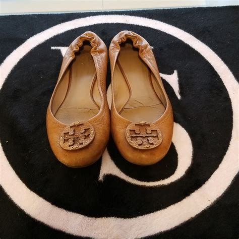 Tory Burch Shoes Tory Burch Reva Tumbled Leather Tan Ballet Flats