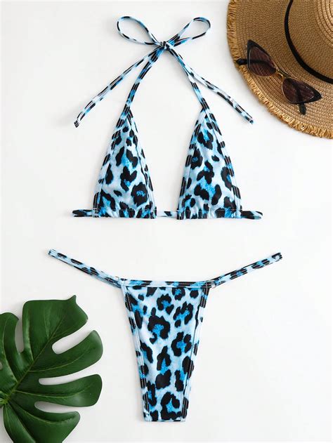 SHEIN Swim SXY Bañador bikini triángulo halter de leopardo Moda de