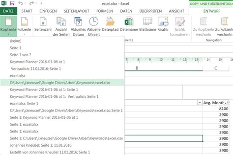 Excel Kopf und Fußzeile einfügen bearbeiten und löschen So gehts