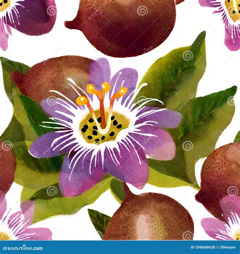 Set Of Tropical Passion Fruit Flowers And Leaves Watercolor