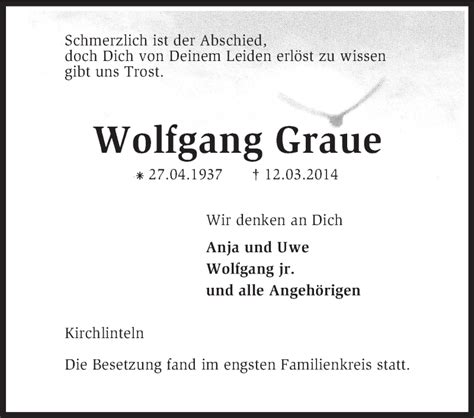 Traueranzeigen Von Wolfgang Graue Trauer Kreiszeitung De