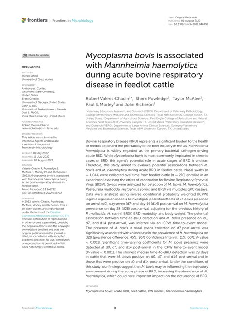 Pdf Mycoplasma Bovis Is Associated With Mannheimia Haemolytica During