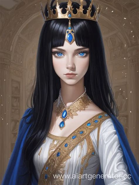 Regal Queen With Black Hair And Blue Eyes Ai Art Generator