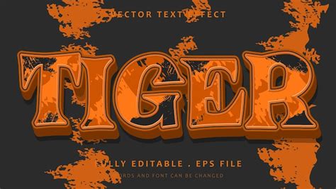 Plantilla de diseño de efecto de texto editable 3d grunge word tiger