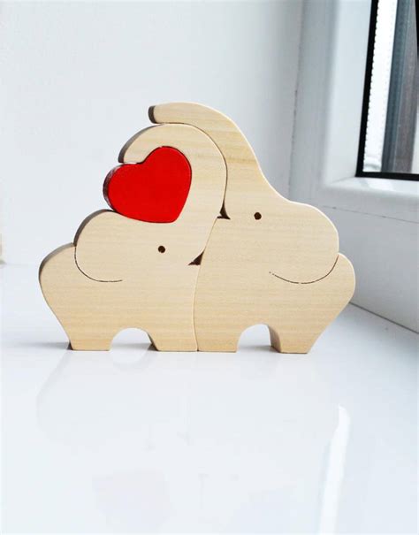 Wooden Elephant With Heart Puzzle Gift For Wife Daugther Etsy