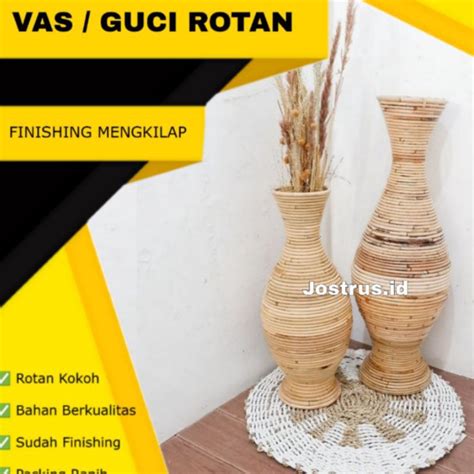 Jual Kode R C Vas Rotan Natural Finishing Mengkilap Guci Dekorasi