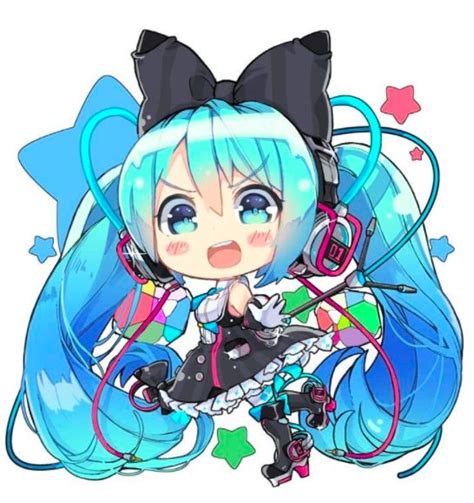 An Anime Girl With Blue Hair Wearing Headphones And Holding A Pair Of