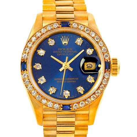 Rolex President Ladies 18k Yellow Gold Diamonds Sapphires Watch 69088 ...