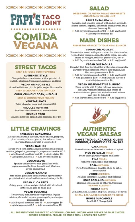 Papi's Tacos Menu — Maryland Vegan Restaurant Month