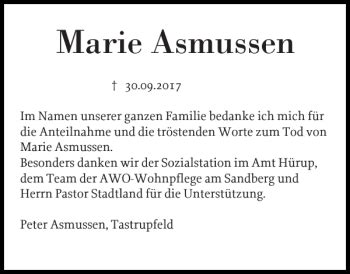 Traueranzeigen Von Marie Asmussen Sh Z Trauer