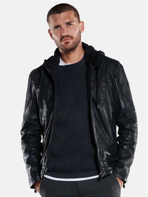 Herren Emilio Adani Lederjacke Mit Abnehmbarer Kapuze In Schwarz