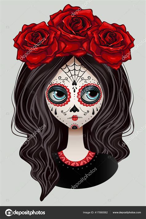 Dia Los Muertos Girl Face Painting Mexican Holliday Vector Illustration