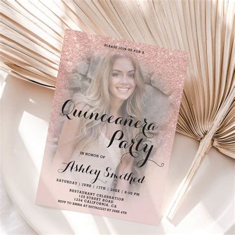 Modern Rose Gold Glitter Ombre Photo Quincea Era Invitation Zazzle