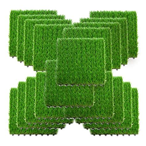 Jxgzyy 18 Pcs Artificial Grass Turf Tiles Interlocking Faux Grass Self Draining Mat 12 X 12