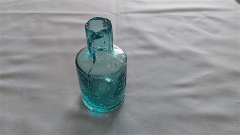 Antique Shear Lip Ink Bottle Aqua Blue Green Collectible Desk Accessories Rhodons Collectables