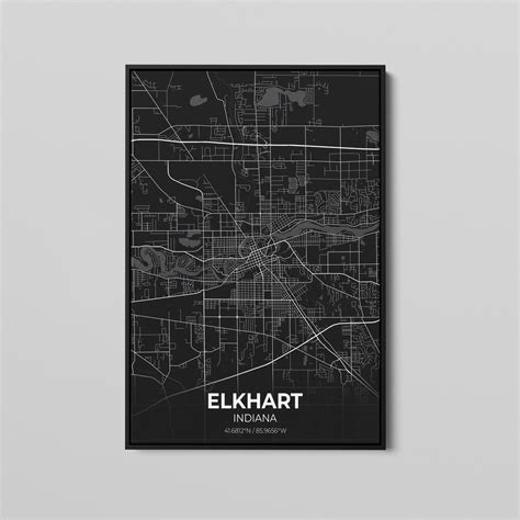 Elkhart Indiana City Map Canvas Art Map Of Elkhart Canvas Etsy