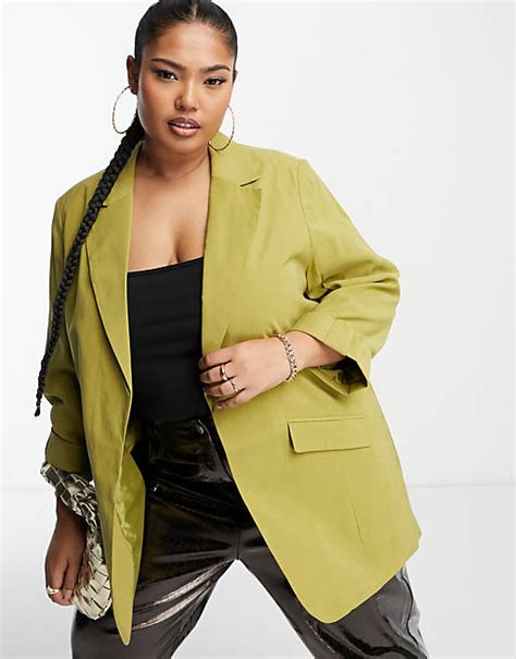 River Island Plus Blazer In Khaki Asos