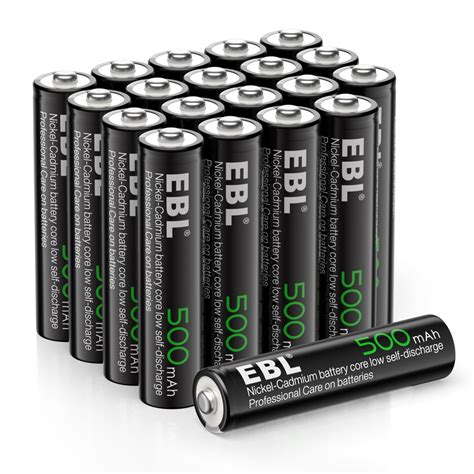 EBL AAA Rechargeable Batteries 1.2V 500mAh High Capacity Ni-CD Triple A ...