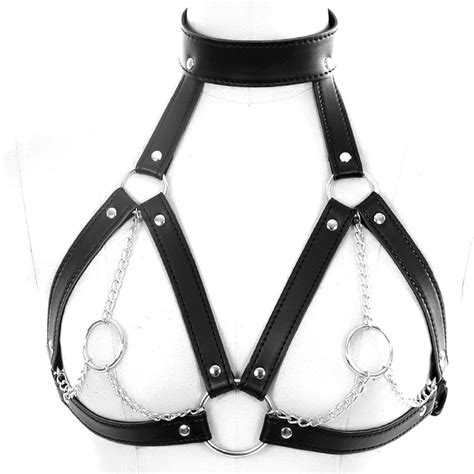 Leather Harness Body Bondage Lingerie O Ring Metal Chain Women Sexy