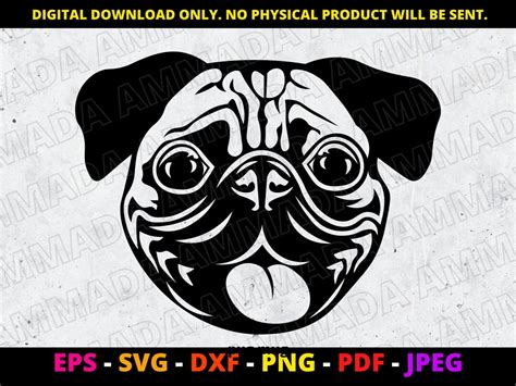 Pug SVG, Dog Portrait Silhouette SVG, Instant Download, Printable Image ...