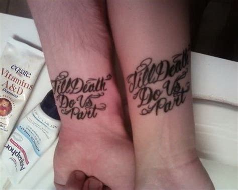 Till death do us part quote tattoo on both arms - Tattooimages.biz